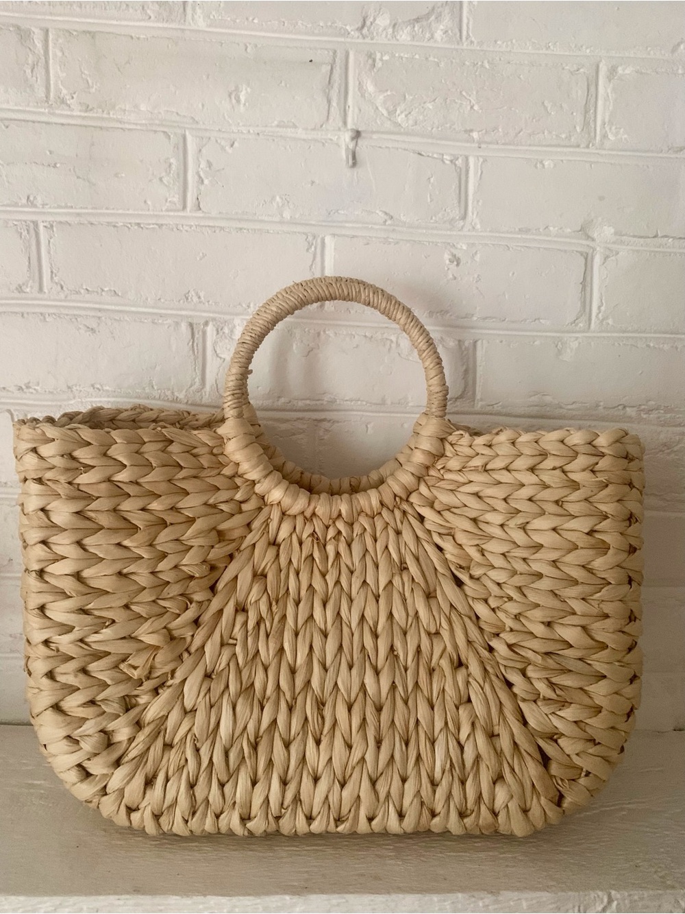 Buji Baja Beige Tote Bag Top Handle Braided Accents Rectangle Casual Women